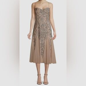 Aidan Mattox Taupe Embellished Midi Dress NWT